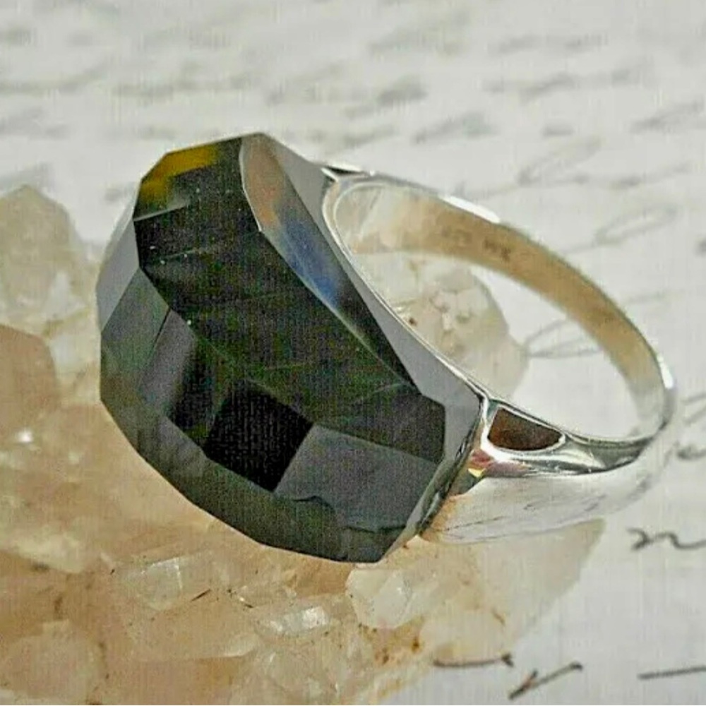 Whitney Kelly Sterling Silver Faceted  Black Onyx Women's Ring EUC Size 9 UNISEX